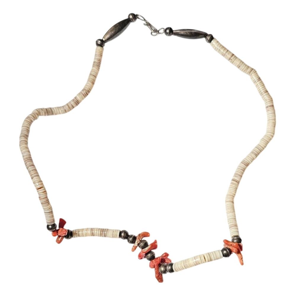 Vintage Kewa Santo Domingo Red Coral & Shell Heishi Repair Necklace